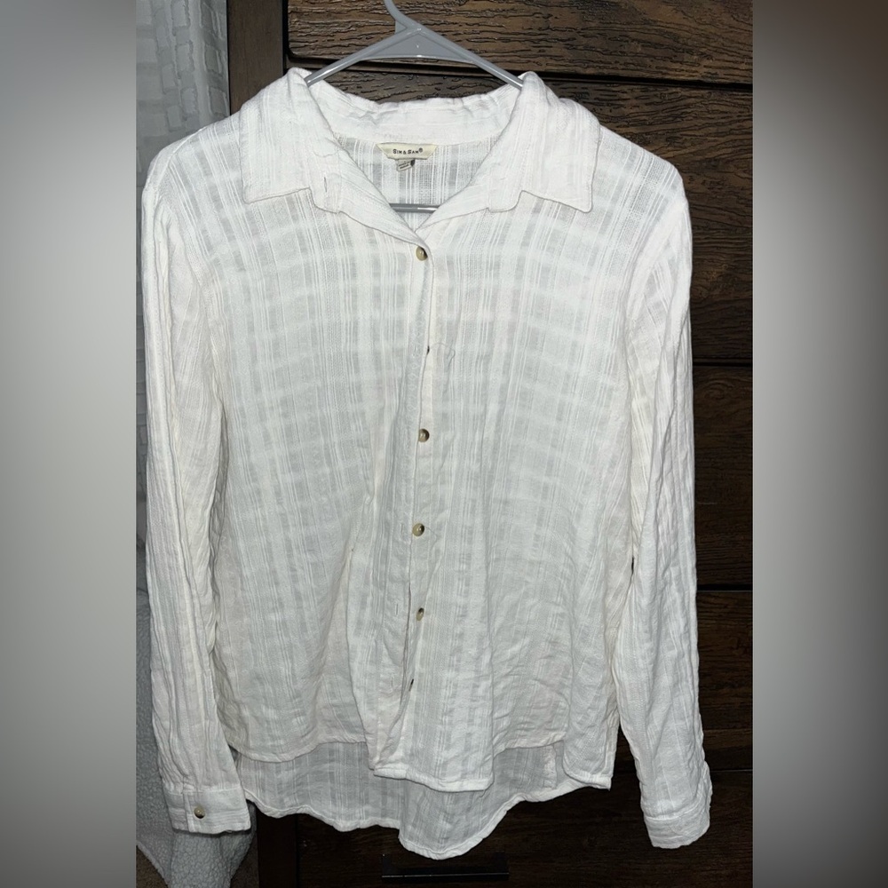 White textured button up